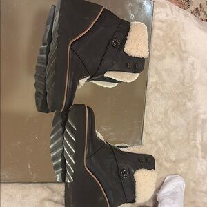 Coach Black and Cream Winter Boots with Rugged Design